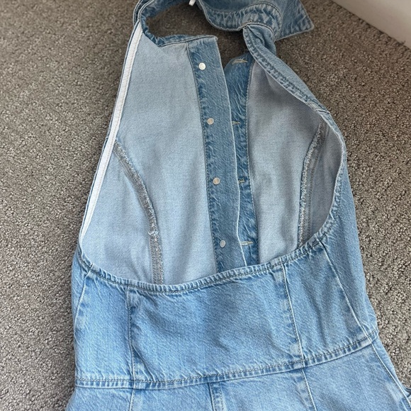 zara small Light Blue Denim Halter Jumpsuit - Picture 8 of 12
